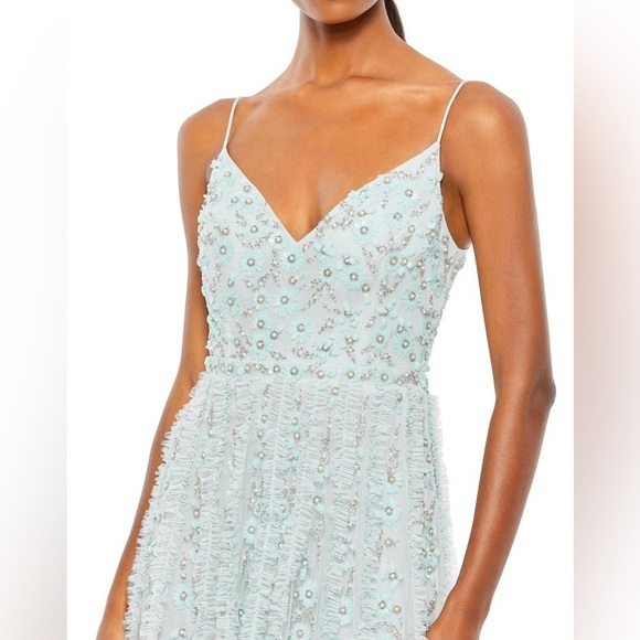 Mac Duggal 9166 NWT EMBELLISHED RUFFLED SPAGHETTI STRAP A LINE GOWN - Picture 3 of 8
